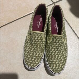 Disney Parks Olive Green Canvas Slip On Shoes‎ Mickey Mouse Print Mens 10